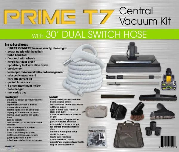 Titan Prime T7 Central Vacuum Kit 30ft Direct Connection Hose Titan Deluxe Power Nozzle and Premium Tools