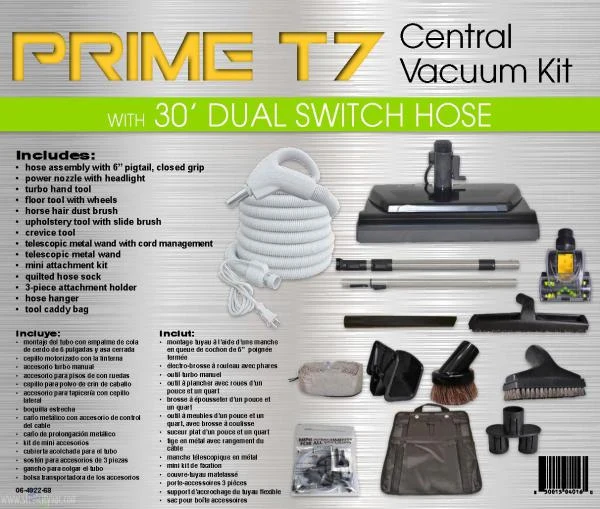 Titan T7 Central Vac Kit Prime 30Ft Hose W/Pigtail, Power Nozzle and Deluxe Tools
