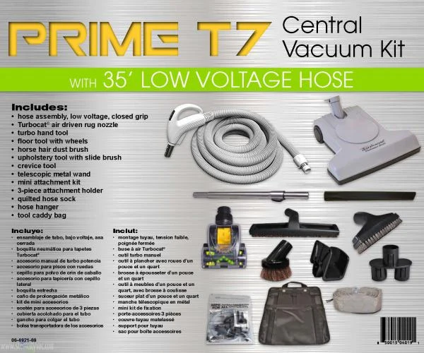 Titan T7 Prime Central Vac Kit 35Ft Low Voltage Hose W/T210 Nozzle and Deluxe Tools