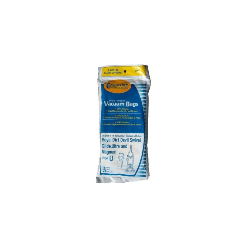 12 Royal Dirt Devil Type U MVP Swivel Allergy Vacuum Bags, Ultra, Magnum, Powercast, Protege, Regina, Feather Glide