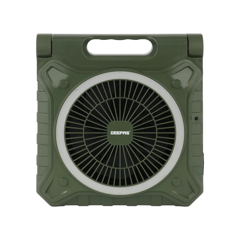 Geepas GF21233 8 Inch Rechargeable Solar Fan – 10000mAh | Remote Control | LED Light | Power Bank | Home & Outdoor