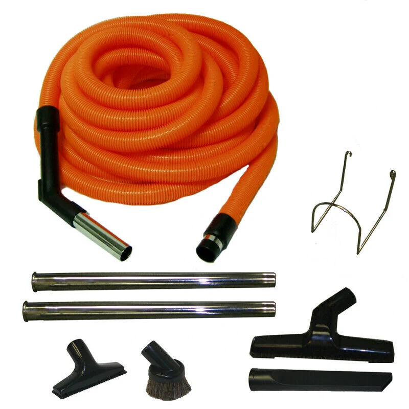 Central Vac Vacuum 50ft Garage Cleaning Kit with Orange Hose, 1 1/4 Fitall Tools Garage Kit
