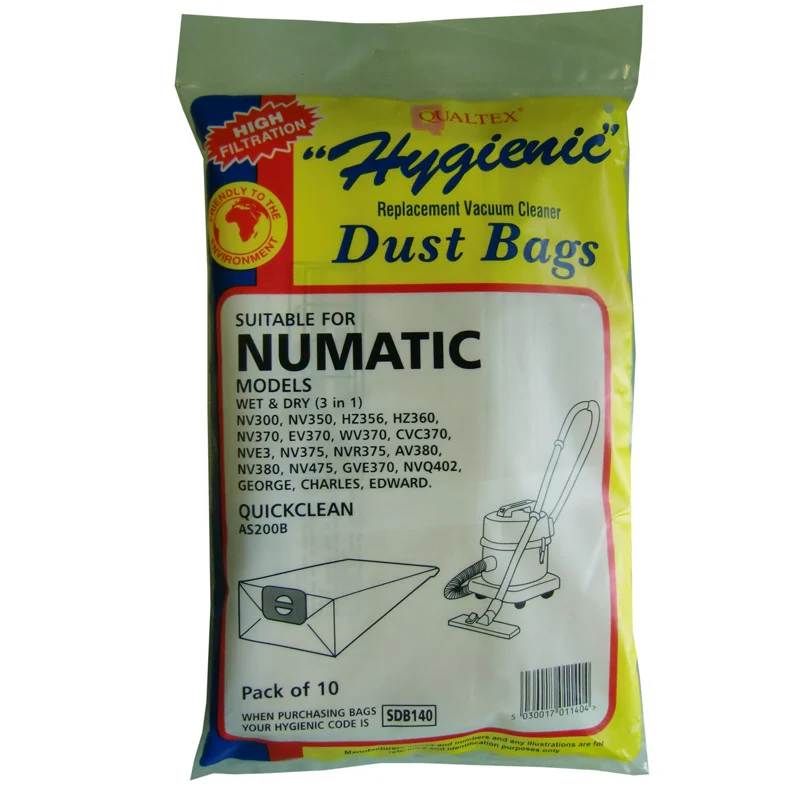 Numatic George, Charles, Edwards Canister Vacuum Bags, Paper, High Filtration 10/pk #SDB140, USADB140
