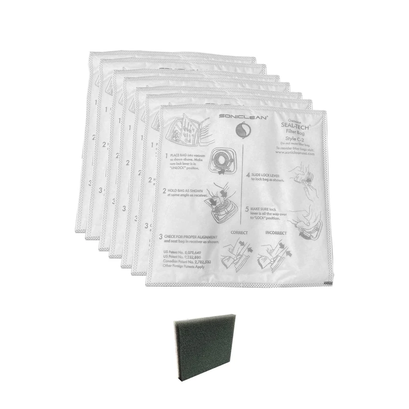 Soniclean WhisperJet C2 Canister Filter Bags - 7 bags, 1 Filter #WJC2-PKG BAGS