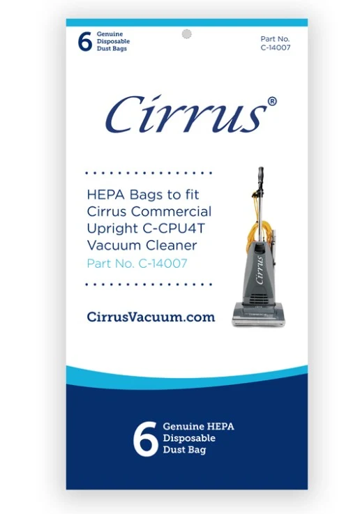 Cirrus Style A HEPA Vacuum Bags C-14007 For Cirrus CPU4T Upright Vacuum - Genuine - 6 pack #PMRC03, C-14007