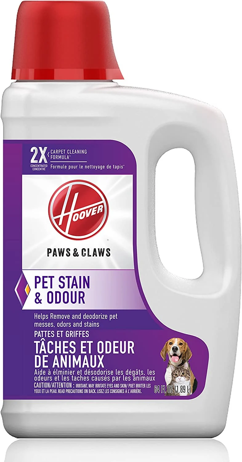 Hoover Paws & Claws Deep Cleaning Carpet Shampoo with Stainguard, Concentrated Machine Cleaner Solution for Pets, Enzymatic, 64oz Formula, AH30925