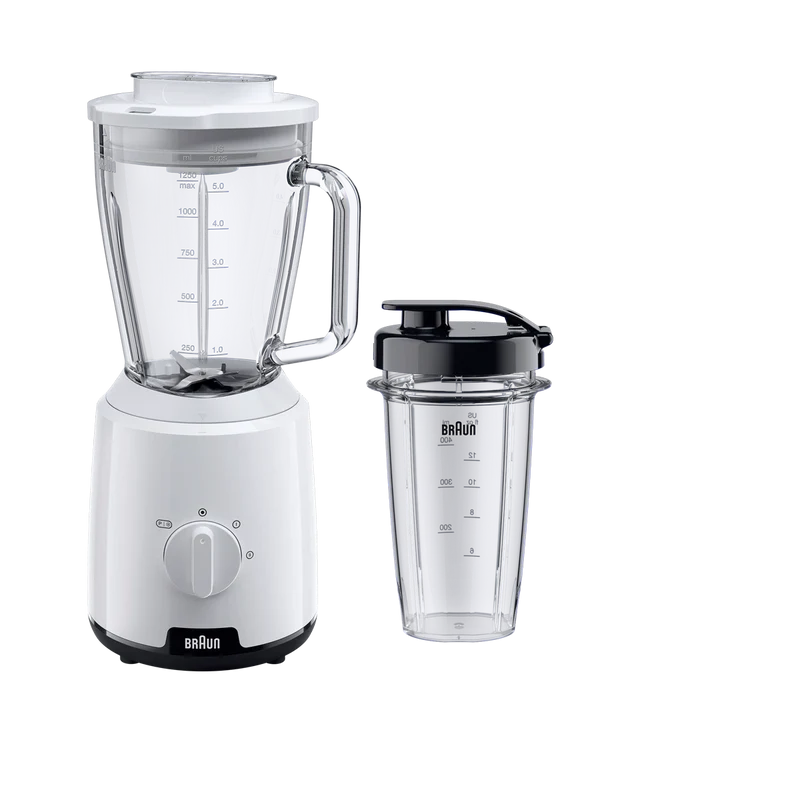 Braun PowerBlend 1 Jug Blender 600W 1.5L 2 Speeds & Pulse TriAction Technology – White (JB1000)