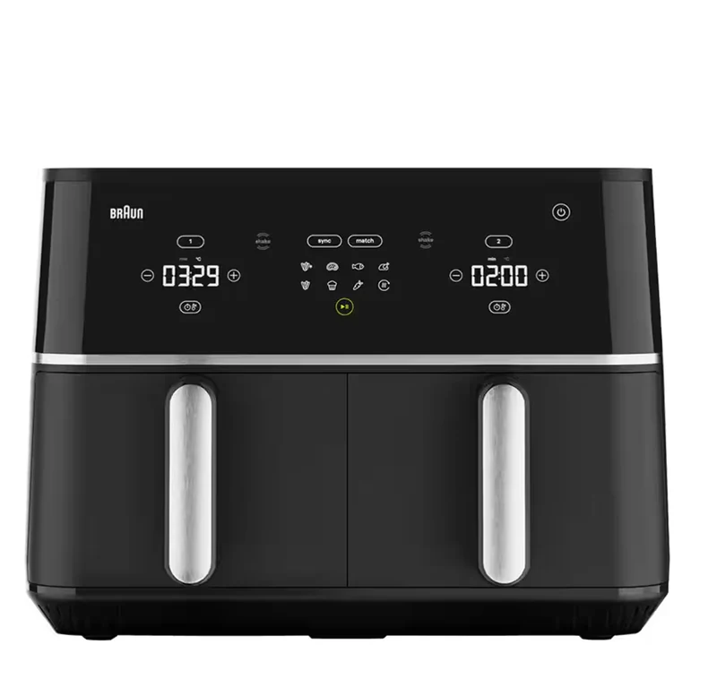 Braun TwinCook 5 Dual Basket Air Fryer 10L 2400W 8 Programs Digital Touch Screen – Black (TD5030IBK)