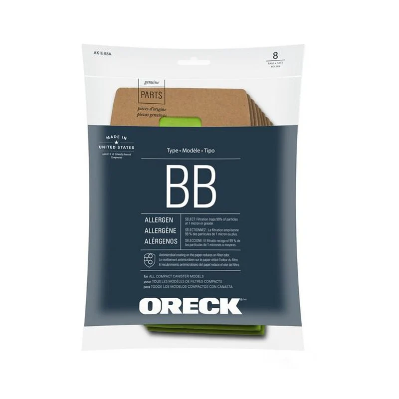Oreck AK1BB8A Compact Canister Buster B Hypo-Allergenic- Genuine - 8 bags. Newer Packaging