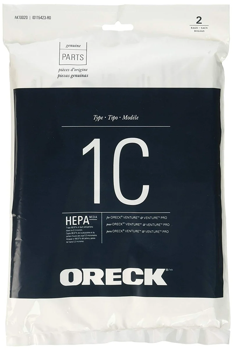 Replacement Oreck 1C Venture and Venture Pro HEPA Media Vacuum Cleaner Bags AK10020 with 0.3 Micron Filtration 2/pk