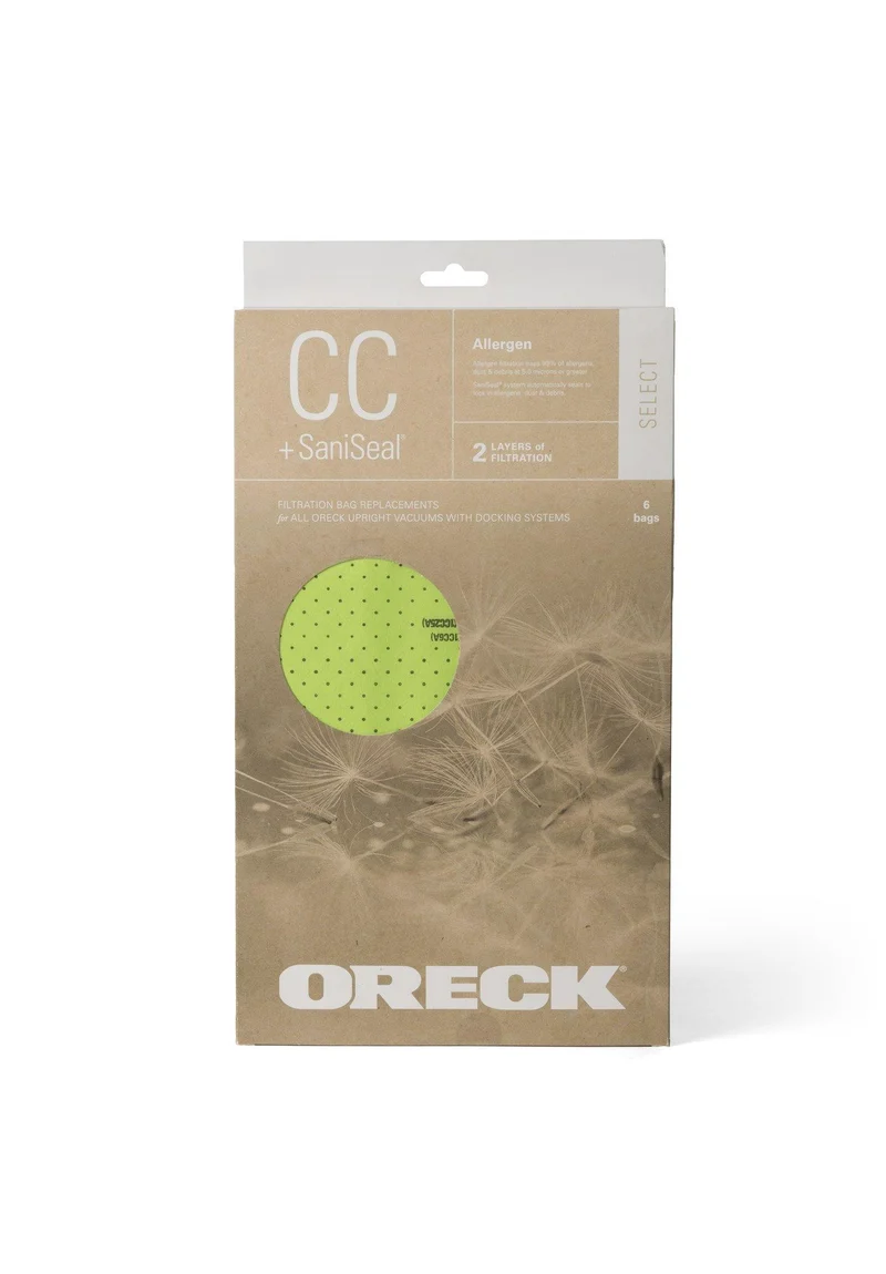 Oreck SELECT Allergen Filtration Vacuum Bag with Saniseal Green Bags Genuine 6/pk #AK1CC6A. Replaces CCPK8DW, AK12206