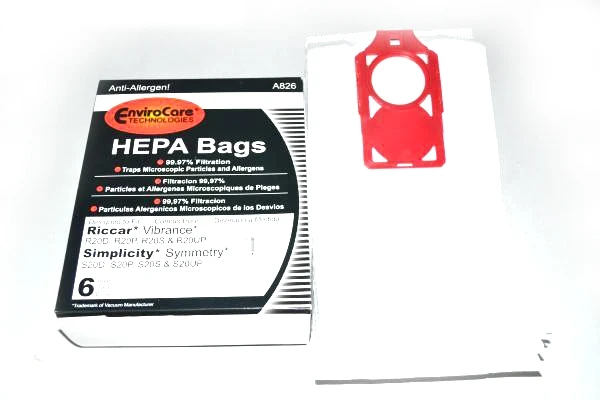 Riccar Vacuum Cleaner Bags for Vibrance R20S, R20D, R20P, R20UP. Replaces RMH-6 Type M Bags - 6/pk with Red Bag Docking System
