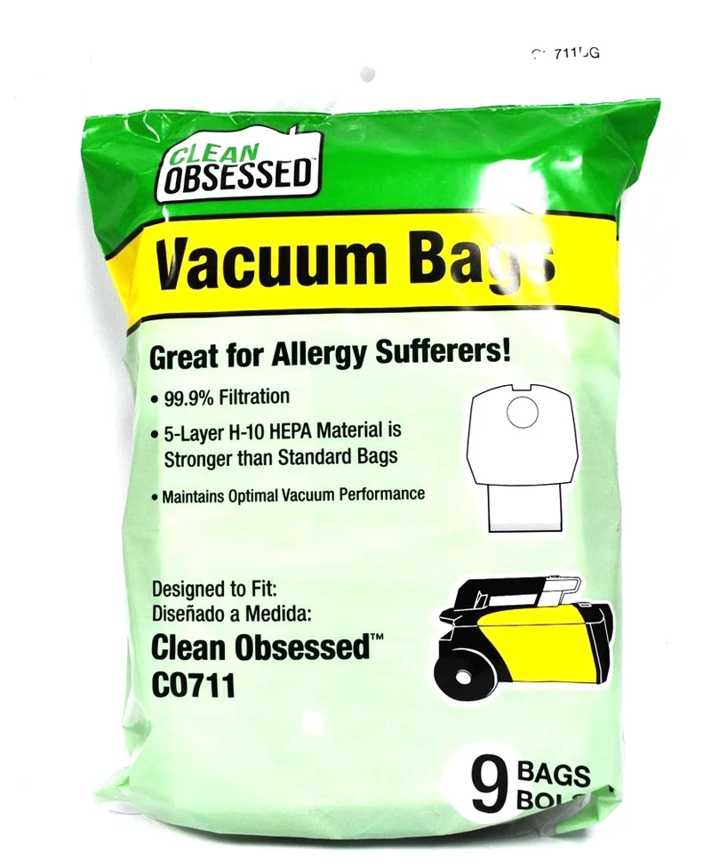 Clean Obsessed CO711 Canister HEPA Vacuum Bags 9/pk with H10 99.9% Filtration #VAC4, CO711BG