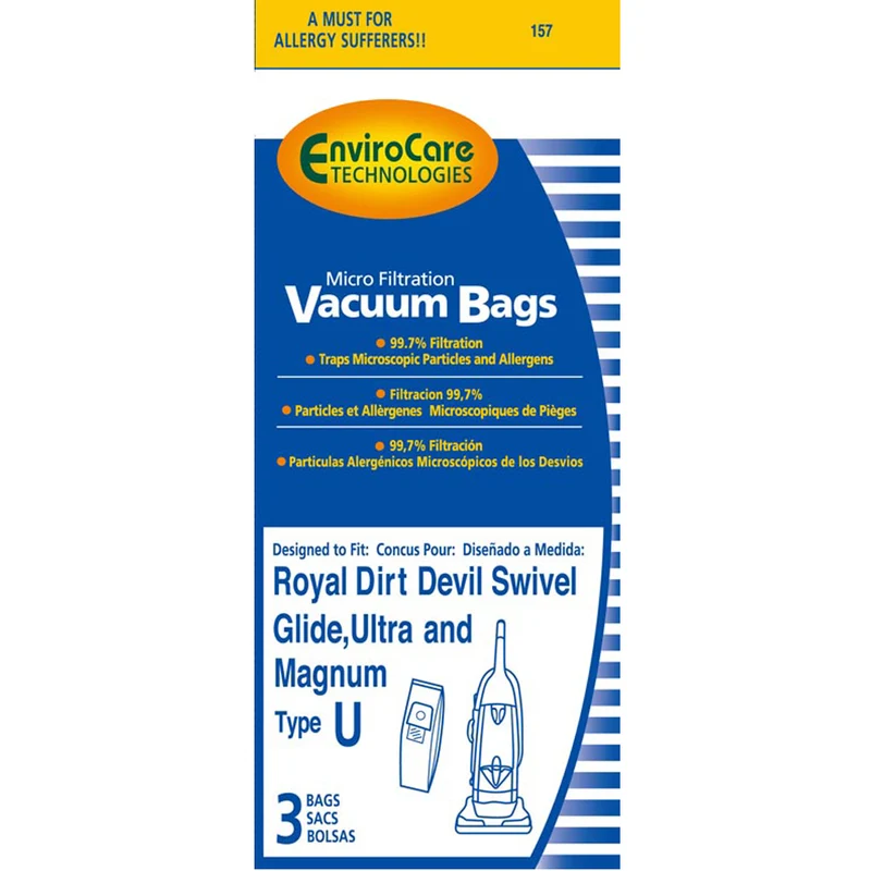 Dirt Devil Type U Vacuum Cleaner Bags for Ultra M VP, Swivel Glide and Magnum - 3 Pack - Generic