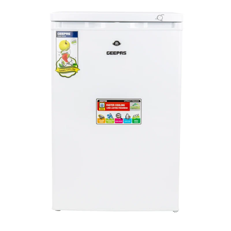 Geepas GRFU1206 Upright Freezer 120L with 4 Drawers - Tropical Compressor, -18°C