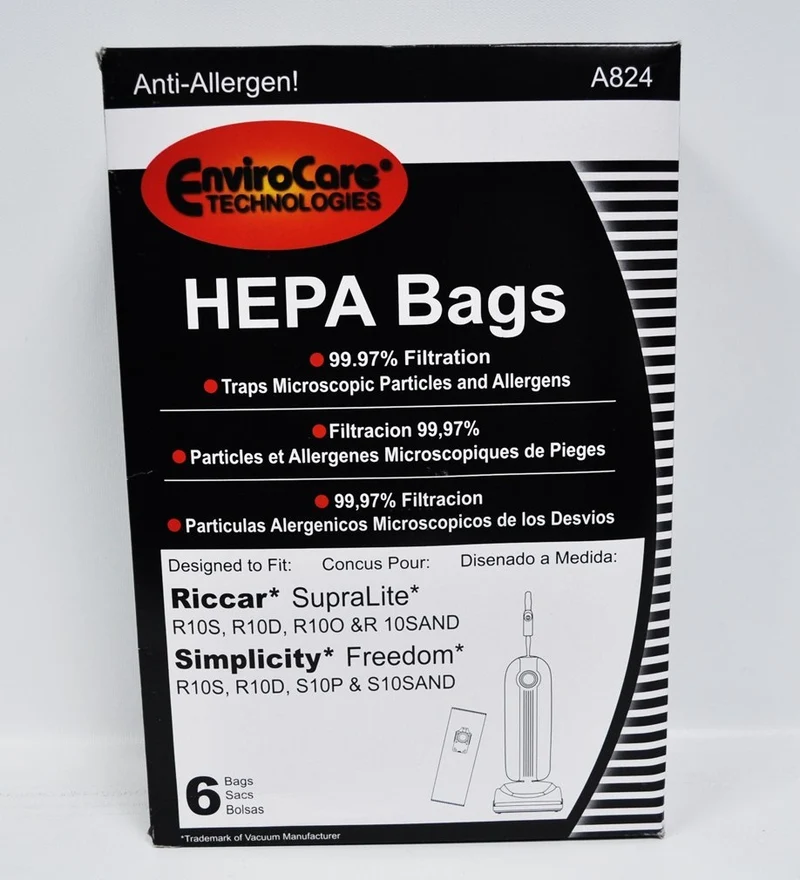 Simplicity Upright Anti-Allergen S20UP, S20P, S20D, S20S Vacuum Bags 6/pk. Replaces SMH-6, SLH-6 Green/Yellow Collar
