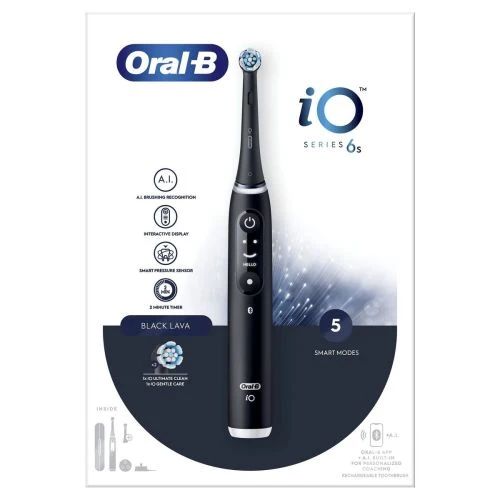 Oral-B elektrinis dantų šepetėlis iO Series 6s Rotating/Oscillating, Lava EU, juoda spalva