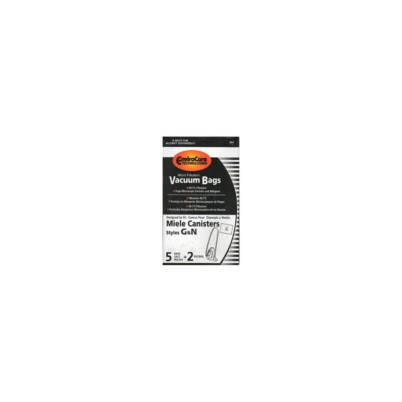 Replacement Miele GN Bags for S5 Galaxy Series and S600 series canister vacuums - 5 Bags + 2 Filters - by Envirocar