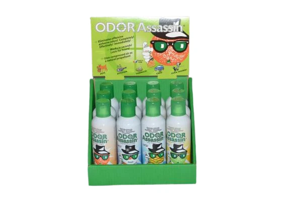 Odor Assassin Air Freshener 4 Mixed Scents, Orange, Lemon, Mountain Snow, Juicy Tropical , 3 each, 12/pk 125707