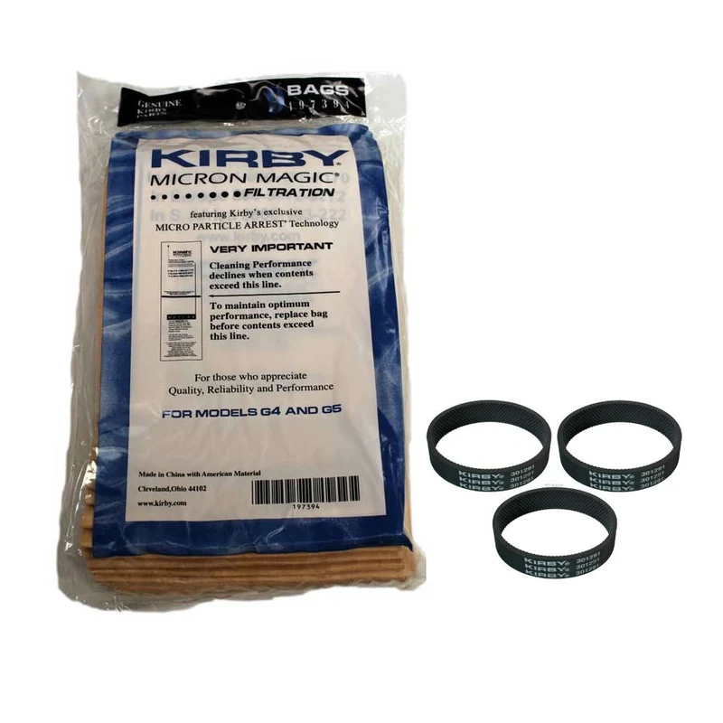 Kirby NEW 9 Micron Vacuum Cleaner Bags G4 & G5 with 3x 301291 bellts