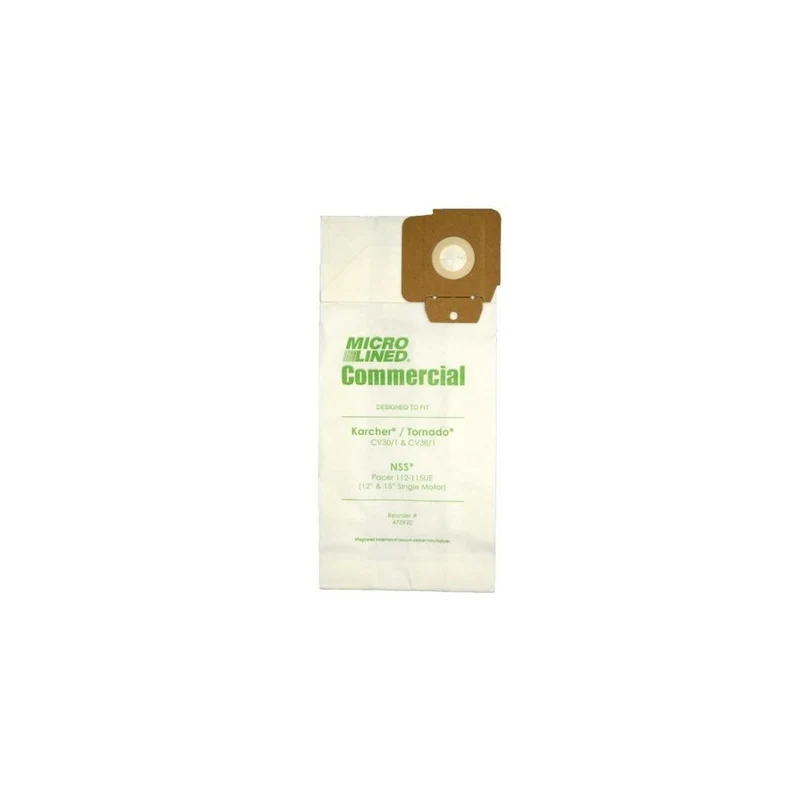 10 NSS Pacer 112UE 115UE 113UE Commercial Upright Vacuum Cleaner Bags, Also Fits Tornado and Karcher CV 30/1 CV 38/1. Replaces 9691911