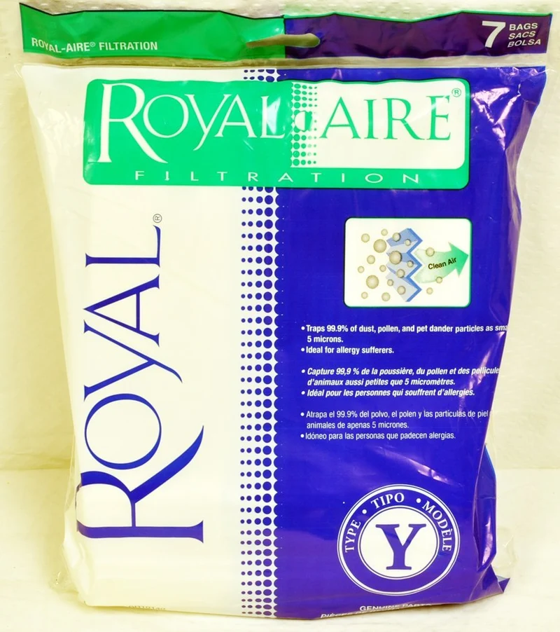 Royal Y Vacuum Bags Royal-Aire Y Bags, Fits UR30085, CR50005. #AR10140, 1RY3650000 - 7/pk