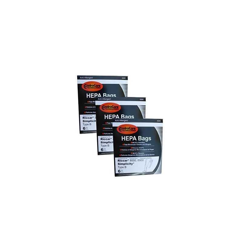 18 bags Type B HEPA Allergy Bags For Riccar 8000 8900, Simplicty 7 & 7000 Series and Belvedere Upright Vac, A846