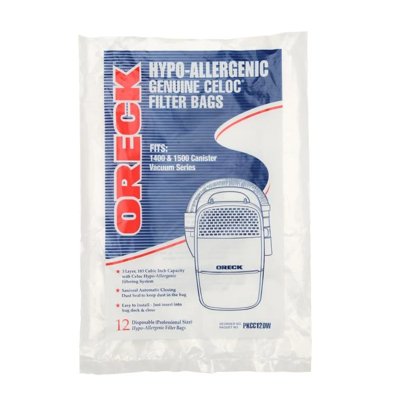 Oreck PKCC12DW Edge Compact Canister Hypo-Allergenic Genuine Celoc Bags, Fits CC1400, CC1500, 12/pk