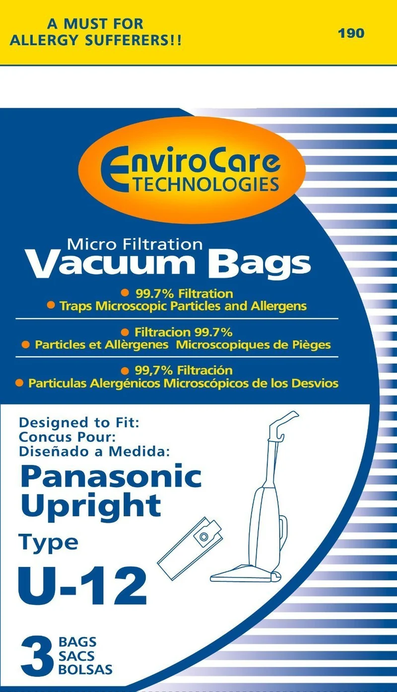 Panasonic Type U-12 Upright Vacuum Bags 3/pk, #190