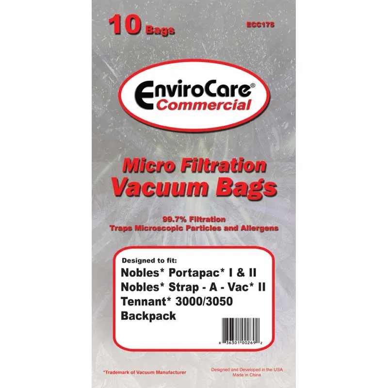 Nobles Portapac I & II and Tennant 3000/3050 Commercial Vacuum Bags #ECC175 - Generic - 10 pack