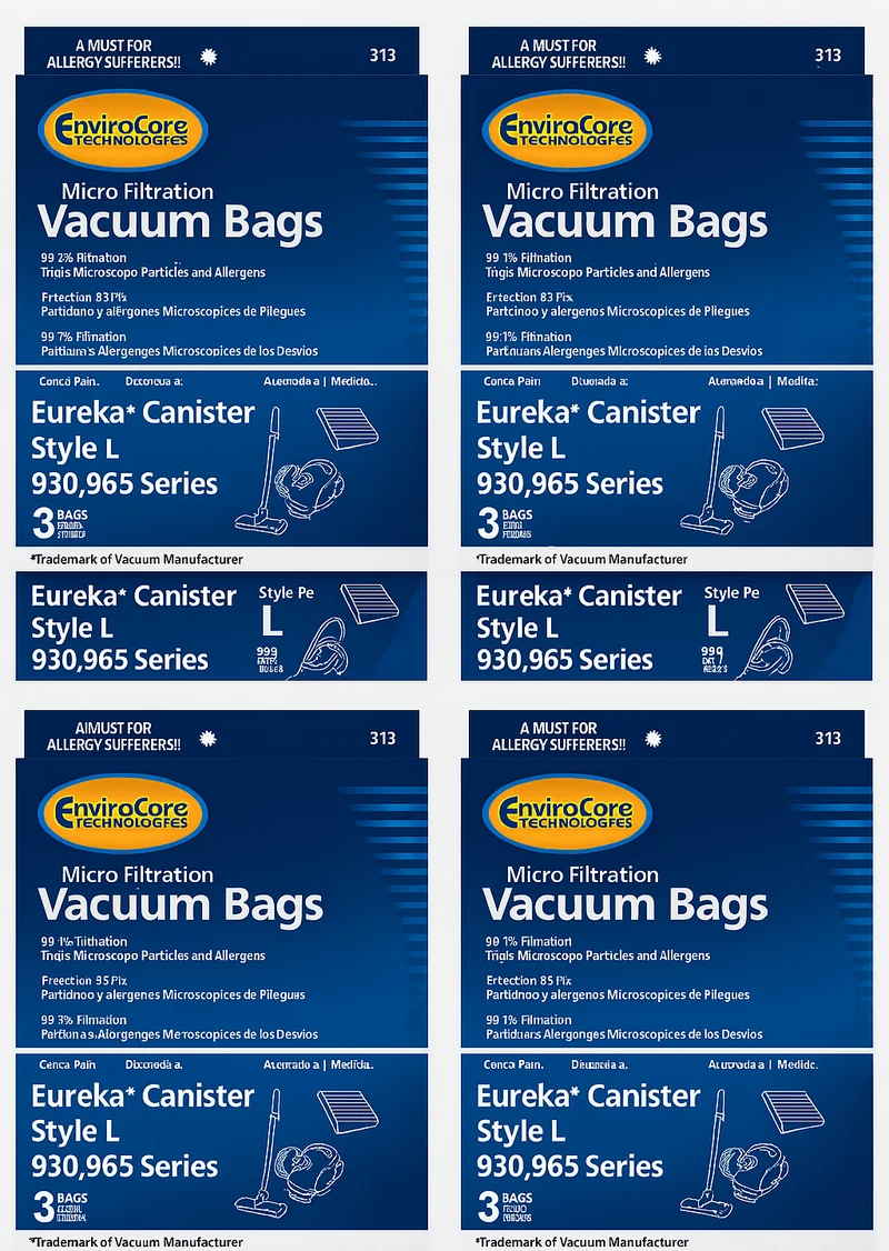 12 Eureka Style L Allergy Micron Filtration Vacuum Bags, Mini Mite Canister Vacuum Cleaners, 61715-12, 61715, 61715