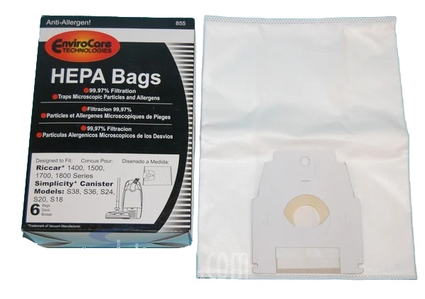 Simplicity Type H Hepa Bags for S38, S36, S24, S20, S18 Series - 6 pack, SHH-6, 855