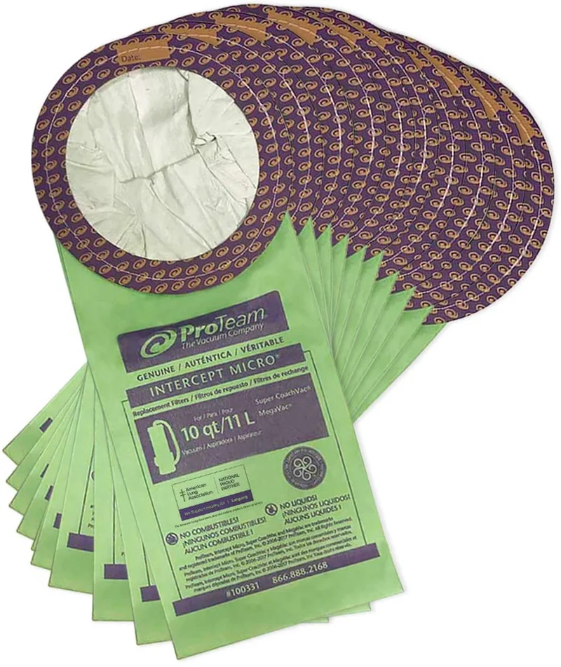Proteam 100331 Intercept Microfilter for CoachVac, MegaVac and Super CoachVac 10 QT / 11 L Backpack Vacuum Bags Replaces - Genuine - 10 pack