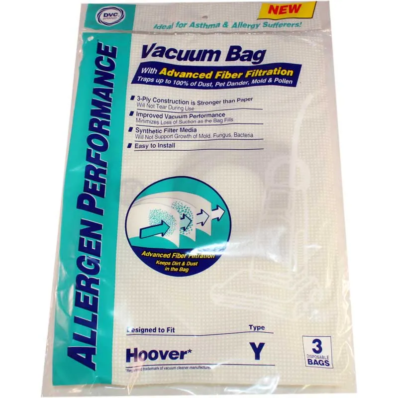 Hoover Y- Advanced Fiber Filtration Vacuum Bags 4010801Y, AH10040 A856- Generic - 3 Pack