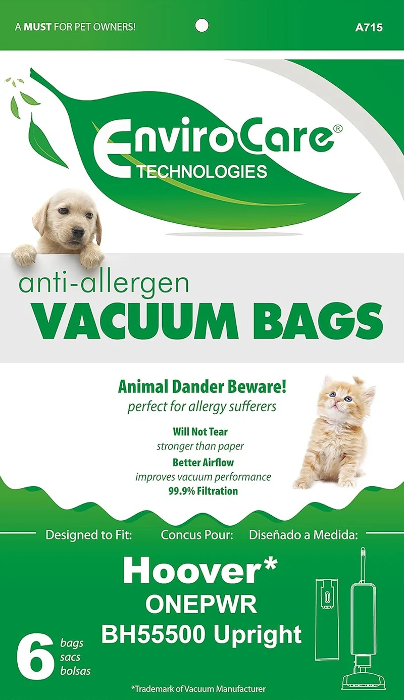 Hoover ONEPWR Cordless Upright Vacuum Cleaner Synthetic Cloth Bags, For BH55500PC, BH55500. 6/pk Replaces AH15600