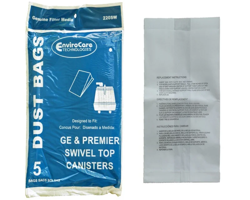 5 GE, Premier, Whirlwind, Everclean Swivel Top Canister Tank style Vacuum Cleaner Sweeper Bags 1400 Vac, 405329, 1400ES, 1400, STR21339, 21339, C series C-1 thru C-18, 815, V11C10, V11C13, V14C9