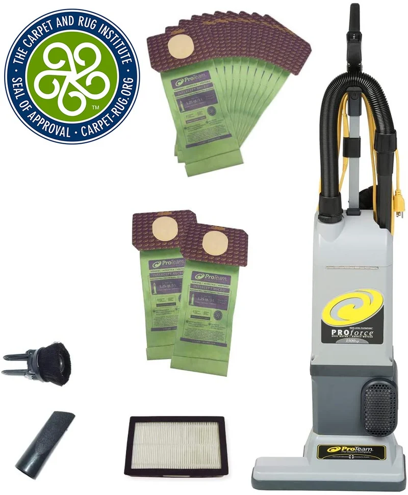 ProTeam ProForce 1500XP HEPA Upright Vacuum w/On-Board Tools, 50 Ft Cord, Dual Motor, 15 Inch Path, 10 EXTRA BAGS #107252