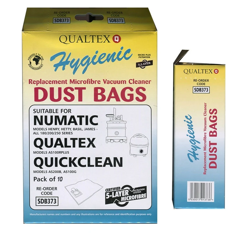 Numatic QuickClean, Qualtax Max-Vac, Henry, Hetty, Basil, James Large Microfiber HEPA Type Bags 10/PK #USASD373, SDB373,