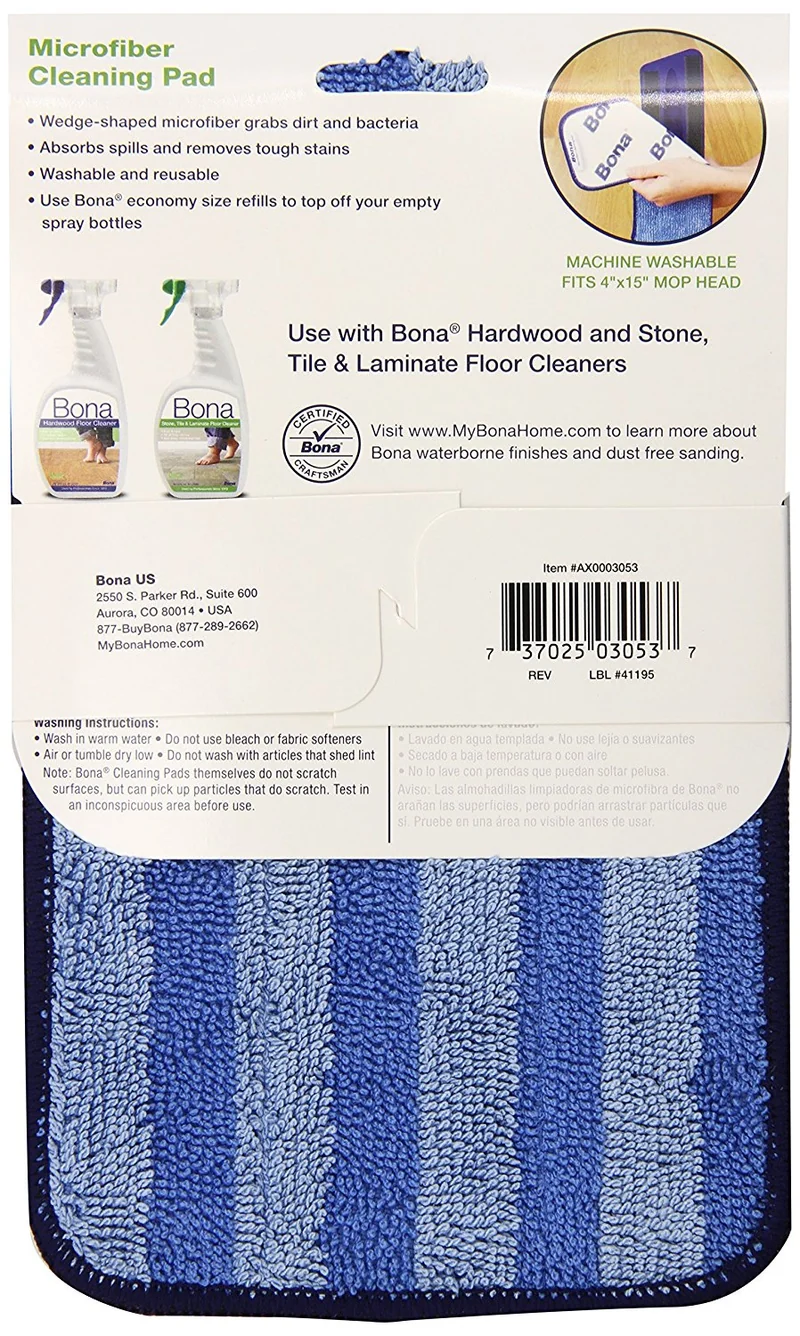 Bona AX0003053 Microfiber Replacement Mop Cleaner Pad 4x15 Inches