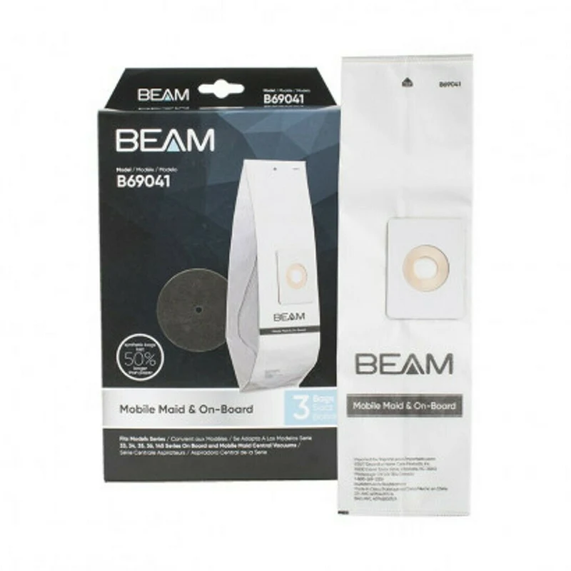 Beam Central Vac 3 Gallon Paper Bags for On-Board and Mobile Maid # 110041, B69041 - 3 Pack plus 1 Filter
