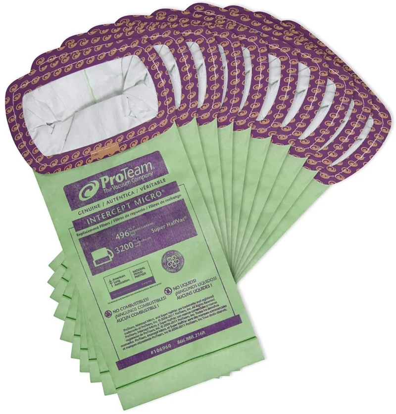 ProTeam 106960 Intercept Micro Filter Bags with Open Collar and 6-Quart Capacity for Super Halfvac Pro 10/pk #106960