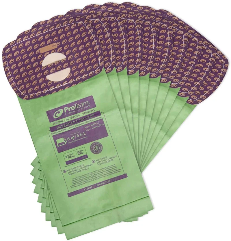 ProTeam 106973 Intercept Micro Filter Bags with Closed Collar and 6-Quart Capacity for Super Halfvac Pro 10/pk #106973