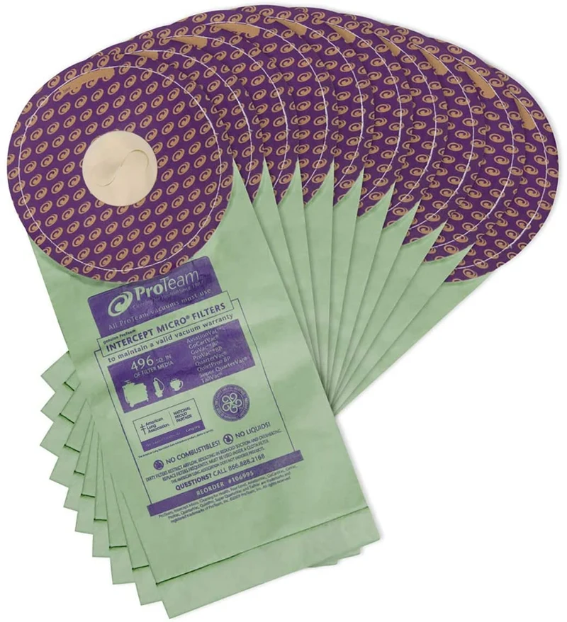 ProTeam 106995 Intercept Micro Filter Bags with Closed Collar and 6-Quart Capacity, for Super QuarterVac , QuarterVac, TailVac, QuietPro BP, GoCartVac, AviationVac #106995 10/Pack