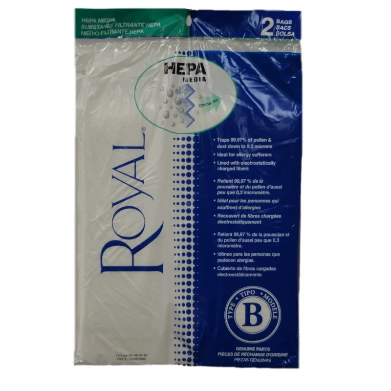Royal AR10110 Style B HEPA Cloth Vacuum Bags 2/Pk with 99.7% Filtration / 0.3 Microns AR10110
