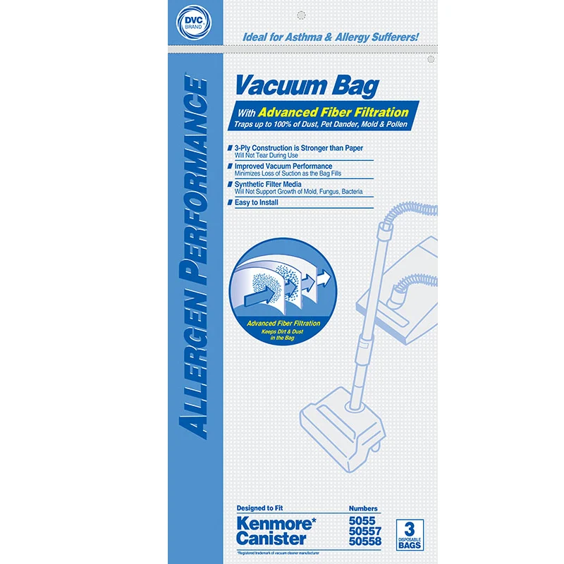 Replacement Kenmore Canister Bags C/Q 5055, 50558, 50104, 50404, 52391, 52392, KC16KDPTZ000 KC16KDRGZOUO Advanced Fiber Filtration Alllergen Synthetic Cloth 9/Pk