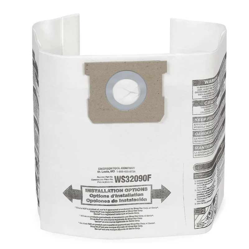 2 ProTeam WORKSHOP Wet Dry Vacuum Bags WS32090F Fine Dust Collection Shop Vacuum Bags 6-9 Gallon