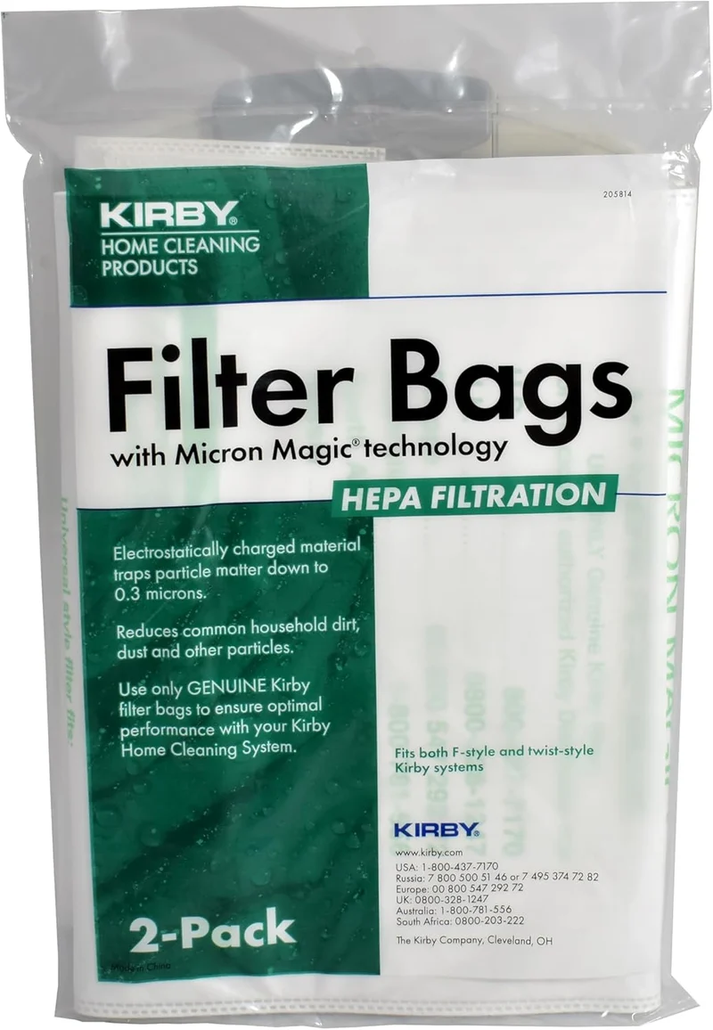 Genuine Kirby Micron Magic MicroAllergen Plus HEPA Bags for Avalir, Sentria and Generation Models 205814A 205814 - 2/Pk