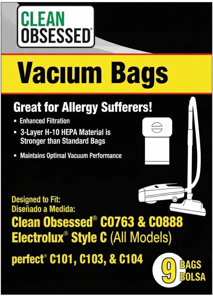 Electrolux Style C HEPA Vacuum Cleaner Bags - Generic - 9 Pack with H-10 5 Layer Filtration #VAC15