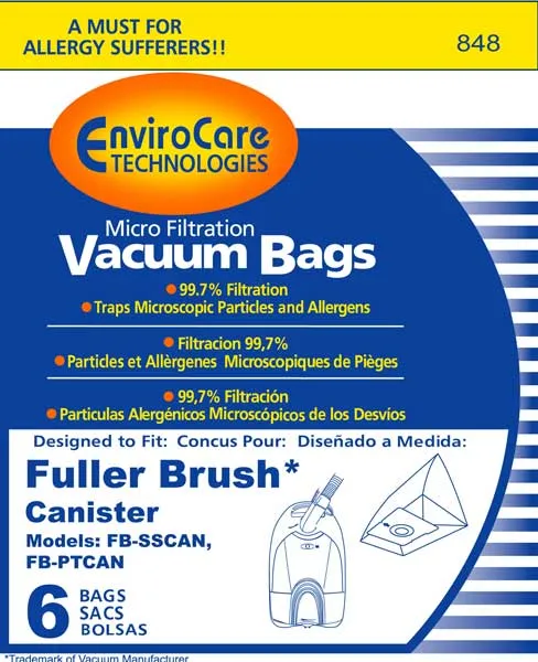Fuller Brush FB-PTCAN FB-SSCAN FB-PT2 Canister Vacuum Cleaner Bags- Replaces 06.155, 848 - 6 p/k