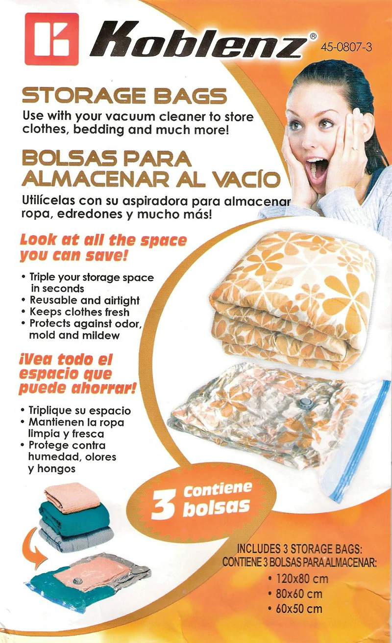 Koblenz Vacuum Seal Bags, Storage Space Bags 45-0807-3 - 1 JUMBO,1 MEDIUM,1 SMALL Space Bag